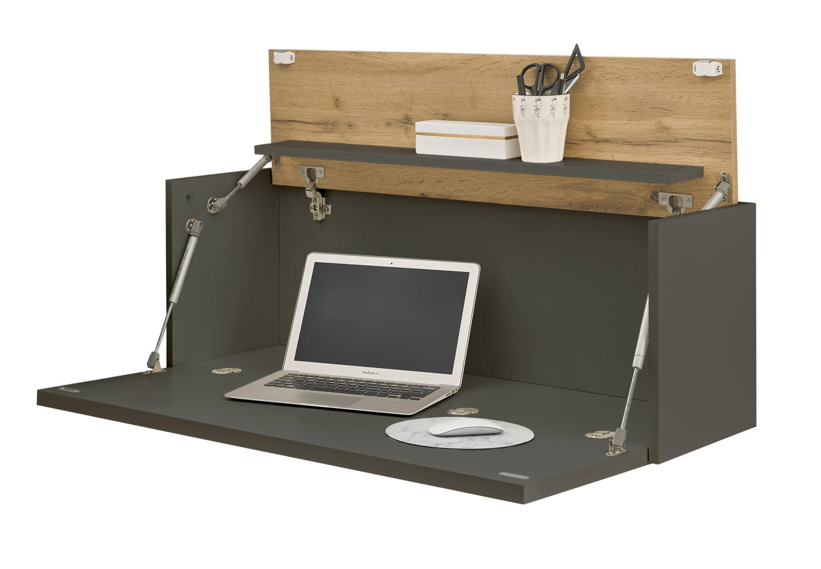SEKRETÄR Grau matt, Eiche Wotan 100 cm, Wandschrank mit klappbarem Oberboden - Eiche Wotan/Grau, Holzwerkstoff (30/100/35cm) - Furn.Design