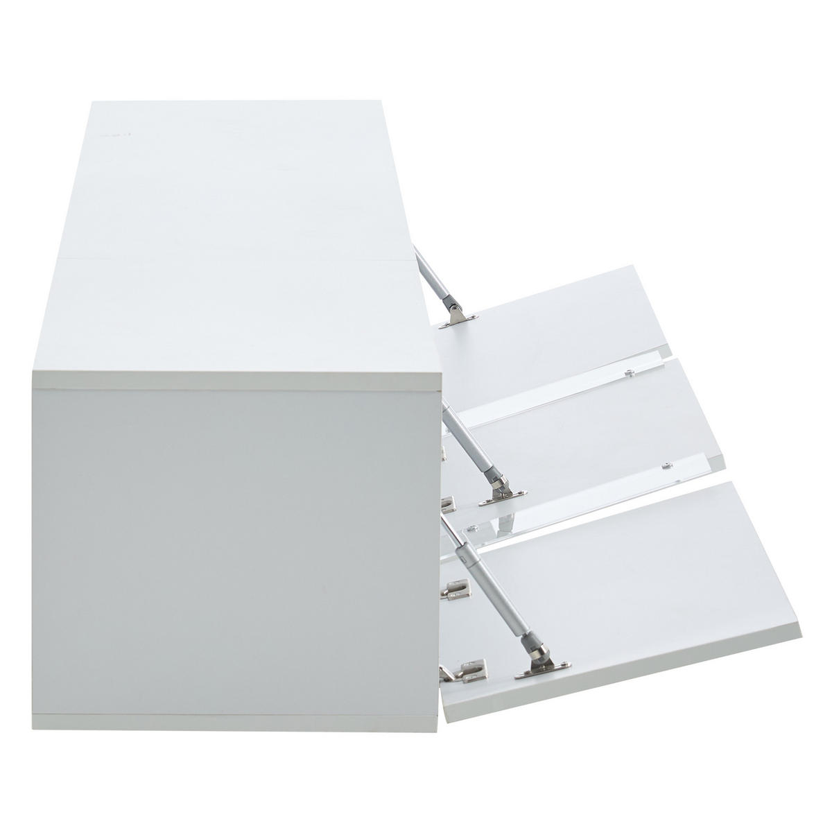 LOWBOARD 180/35/30 cm in Weiß, wandmontiert mit LED-Beleuchtung und 3 Klapptüren - Weiß, Holzwerkstoff (180/30/35cm) - Flora Grace