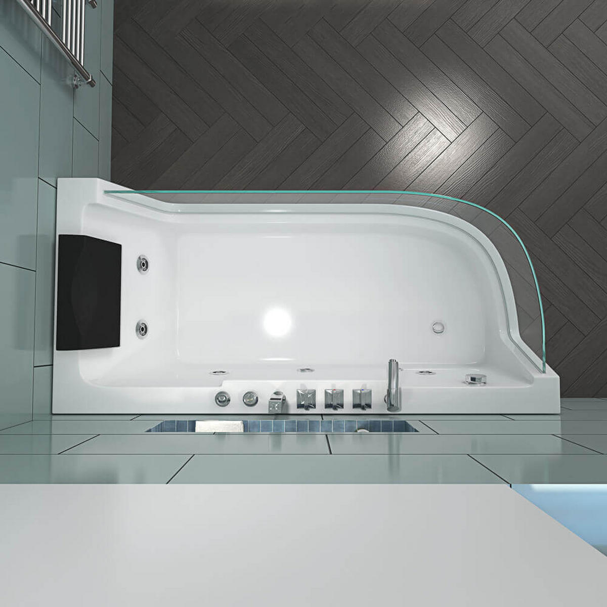 WHIRLPOOL Badewanne mit Lichttherapie CARICA - 170 x 80 cm Links - Weiß, Keramik (170/59/80cm) - Home Deluxe