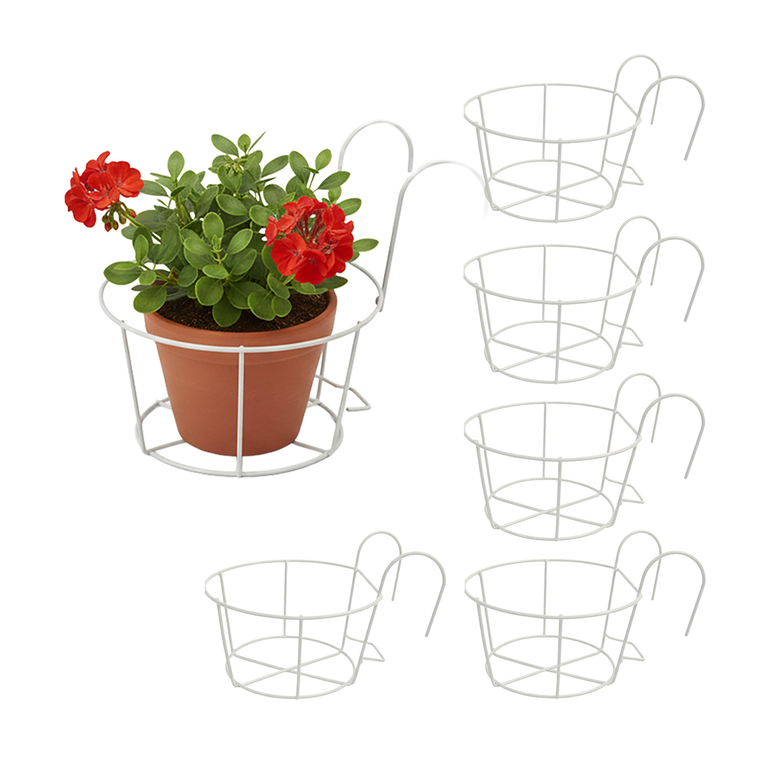 6XZÁVĚSNÝ květináč - bílá, kov (20/21/26cm) - Relaxdays