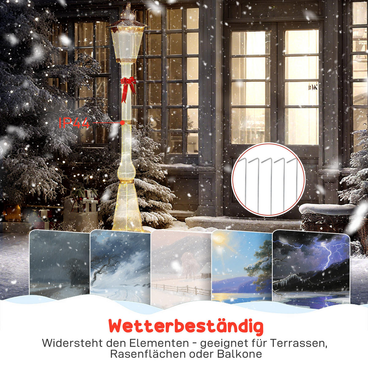 LATERNENPFAHL, 2,15 m beleuchtet, 155 LEDs, Weihnachtslaterne - Multicolor, Metall (44/215/44cm) - Outsunny