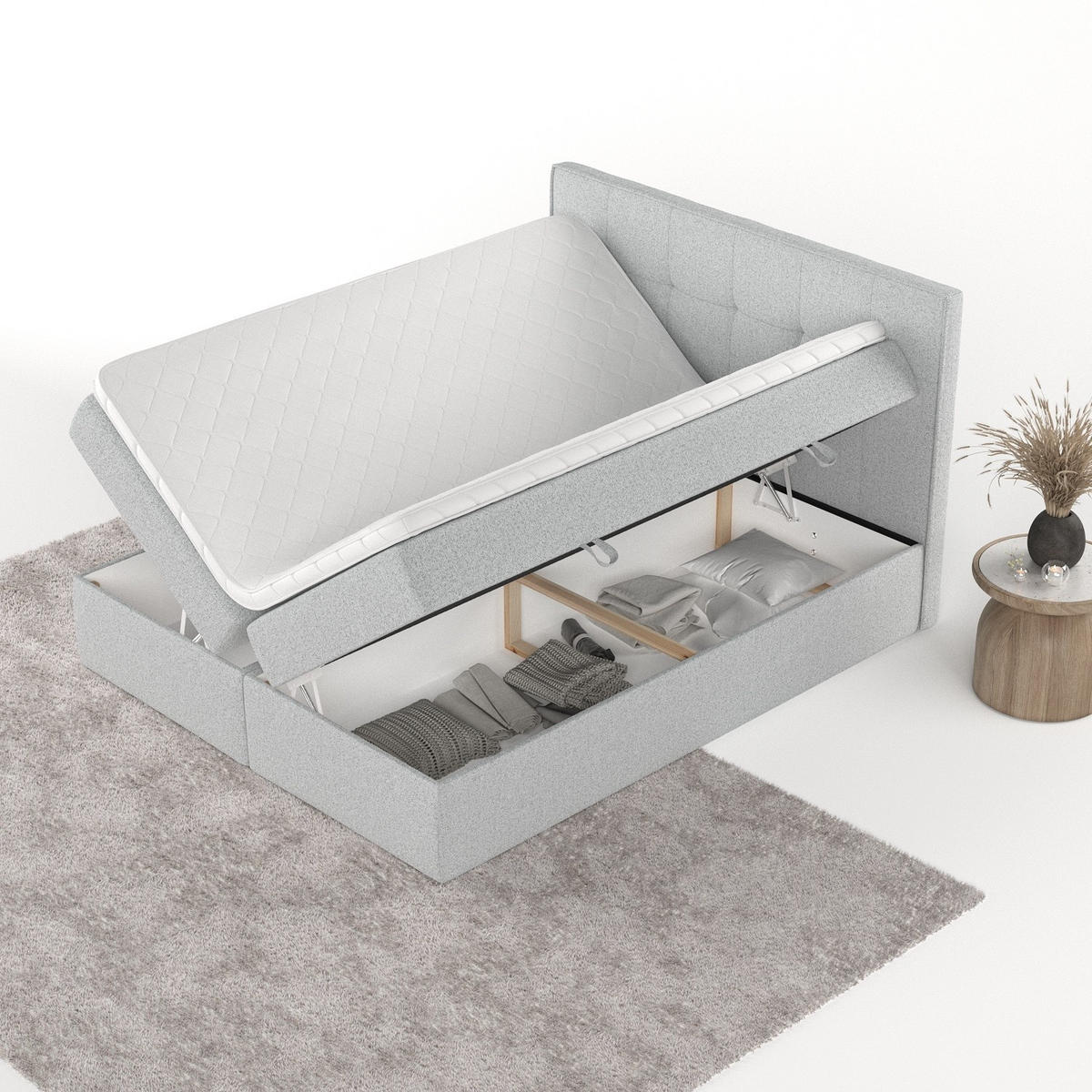 BOXBETT Mireo 140/200 cm Hellgrau im Riva Stoff - Hellgrau/Schwarz, Holz/Holzwerkstoff (140/200cm) - AltaBeds