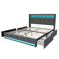 POLSTERBETT 140x190cm - Doppelbett mit 4 Schubladen - RGB-LED-Beleuchtung Ladestation - ohne Matratze - Grau - Grau, Textil (140/190cm) - DELFA