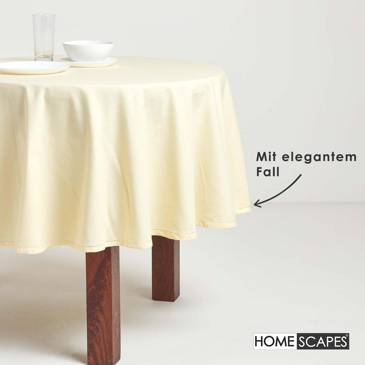 TISCHDECKE creme rund 178 cm, 100% Baumwolle - Creme, Textil (178/178cm) - Homescapes