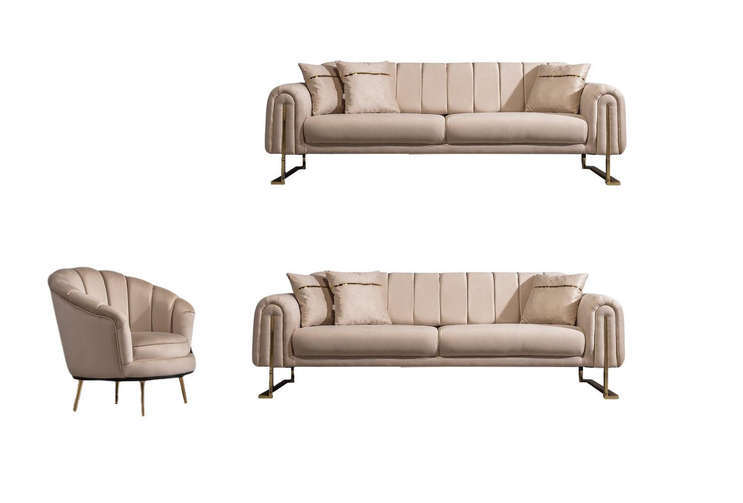SITZGARNITUR Wave Grau Stellvariante:3+3+1 - Beige, Holz (227/78/94cm) - Villa Möbel