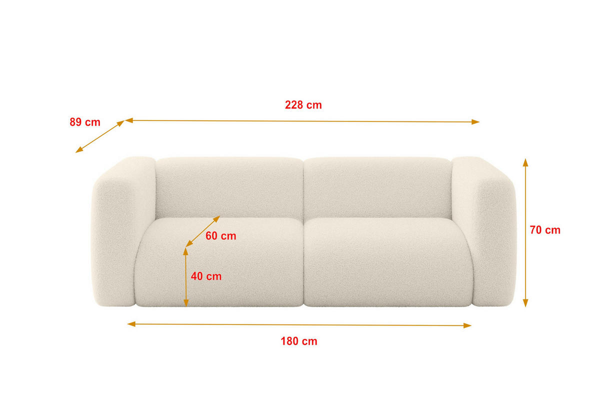 MODULARES Sofa 2-SITZER MIRA-S1 228x89x70 Beige cm Bouclé - Kaschmir/Beige, Holzwerkstoff/Kunststoff (228/70/89cm) - ALTDECOR