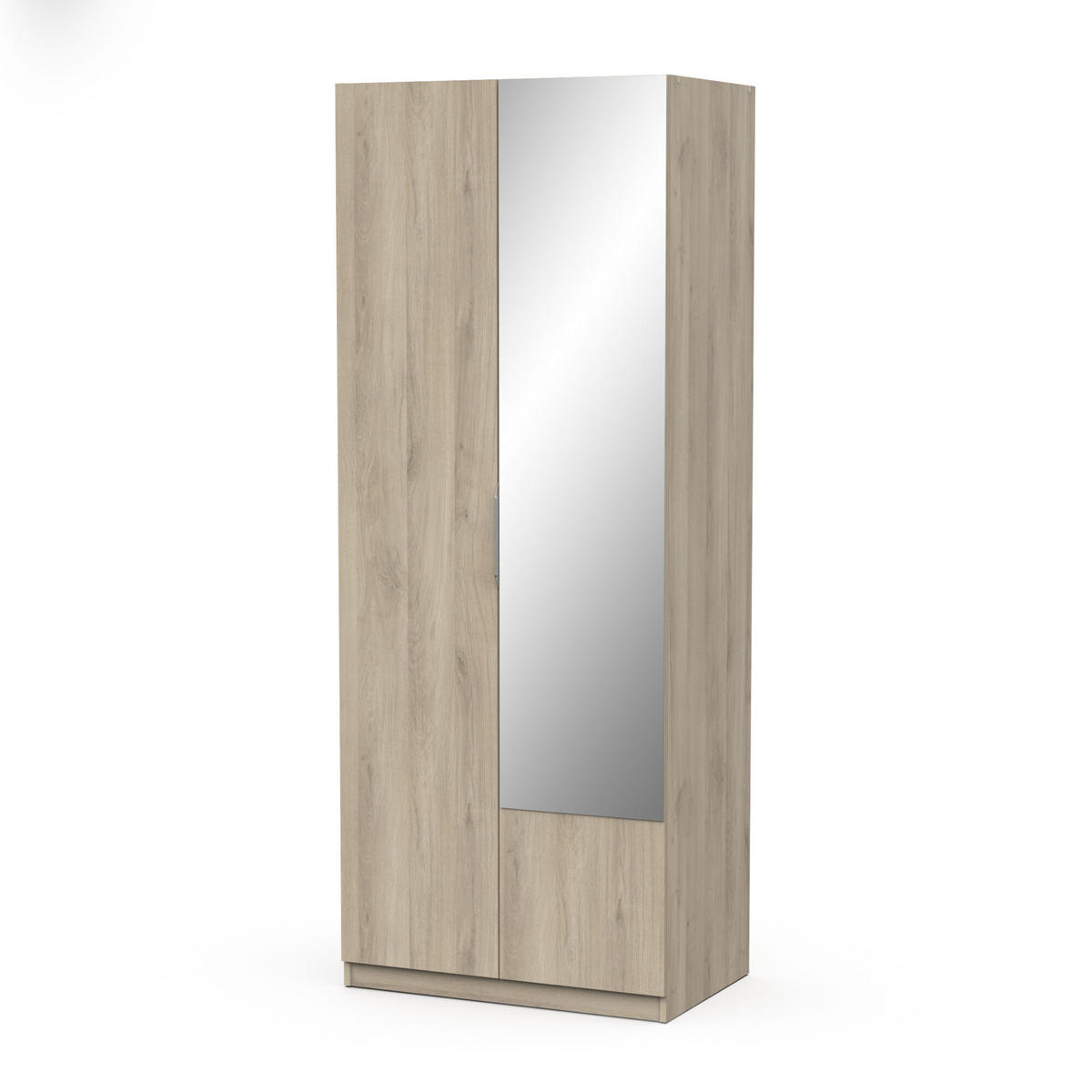 KLEIDERSCHRANK, 2 Türen mit Spiegel - GHOST - Eiche - 79,4 x 51,1 x 203 cm - Beige, Holz (51.1/203/79.4cm) - Demeyere