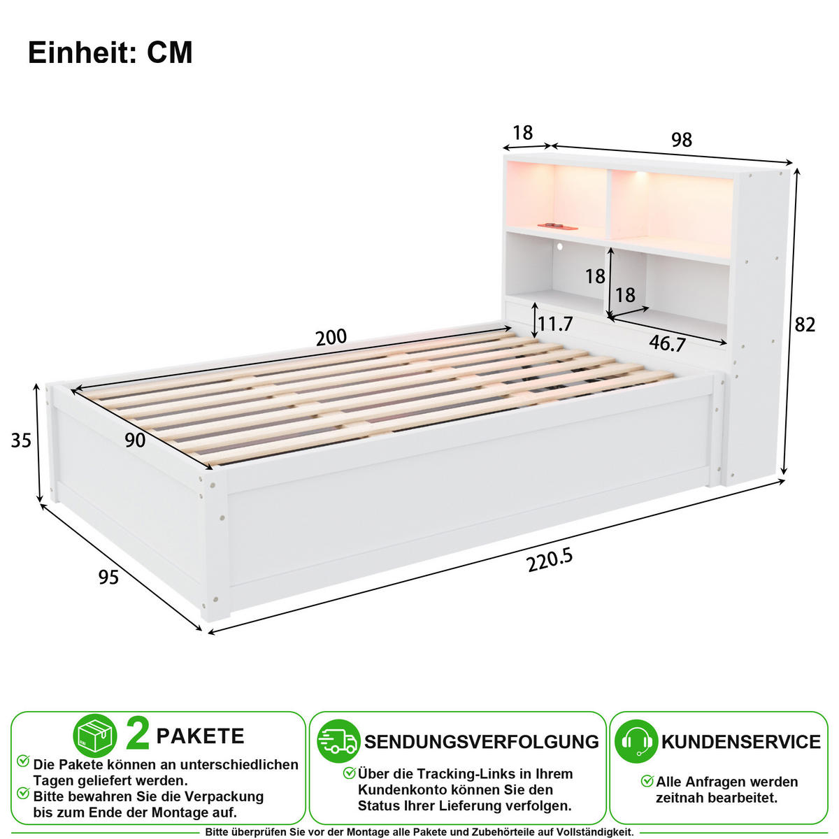 ROZKLÁDACÍ POHOVKA 90/200 cm v bílé barvě se 4 policemi, LED a zásuvkou - bílá, dřevo/kompozitní dřevo (90/200cm) - CHICFURN