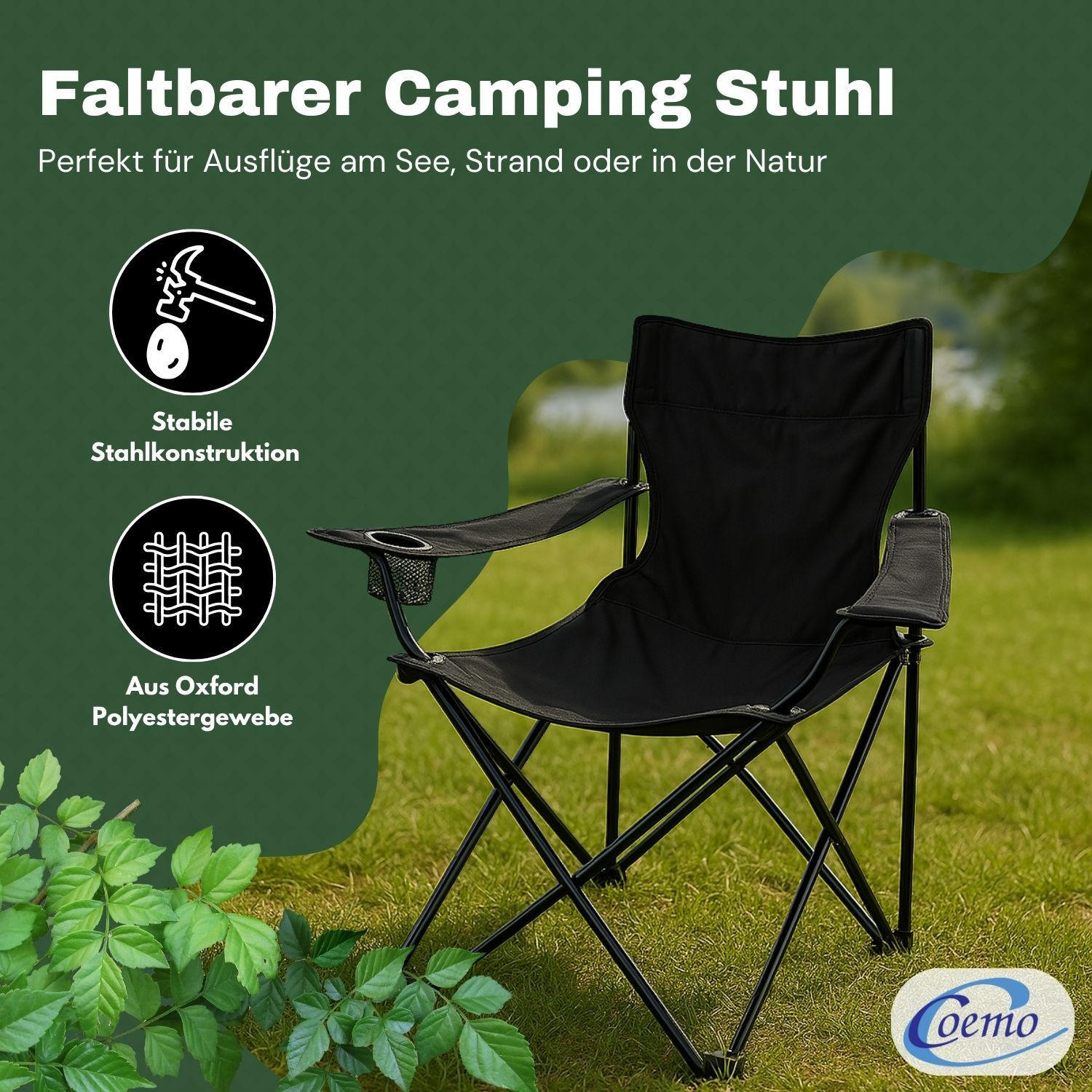 Coemo Campingstuhl Schwarz 50x80x50 cm