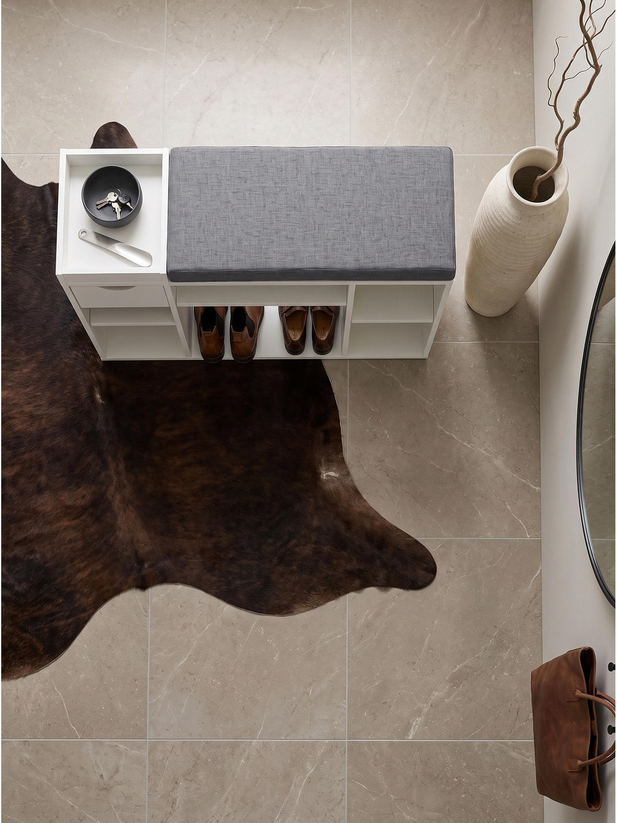 GARDEROBENBANK CARTAGENA, Stoff, Weiß, 100 x 30 x 45 cm - Weiß/Grau, Holzwerkstoff/Textil (100/45/30cm) - KADIMA DESIGN