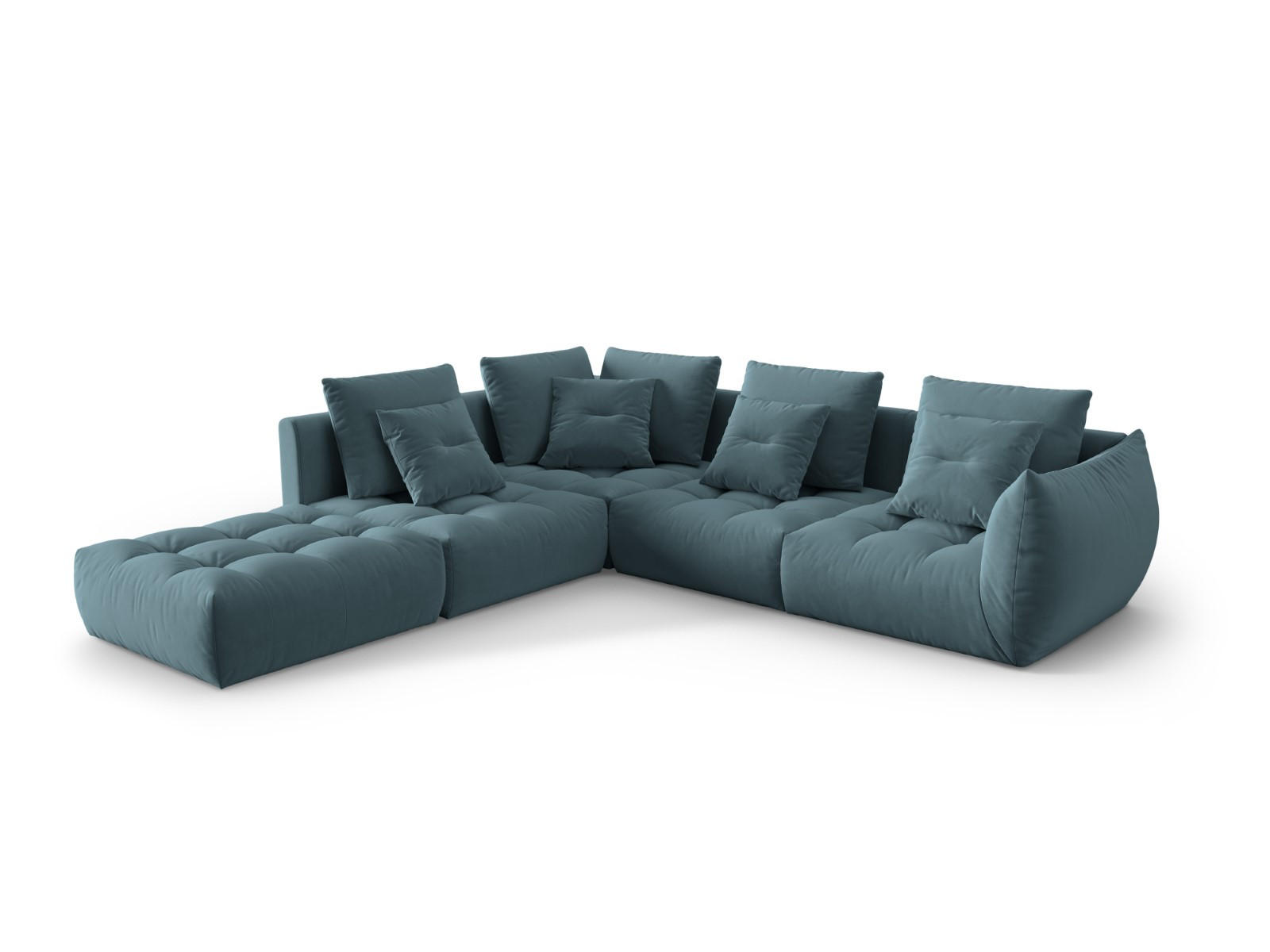 ECKSOFA modular links Bloom aus Samt pastellblau 4 Sitzplätze - Pastellblau, Textil (310/316cm) - Micadoni