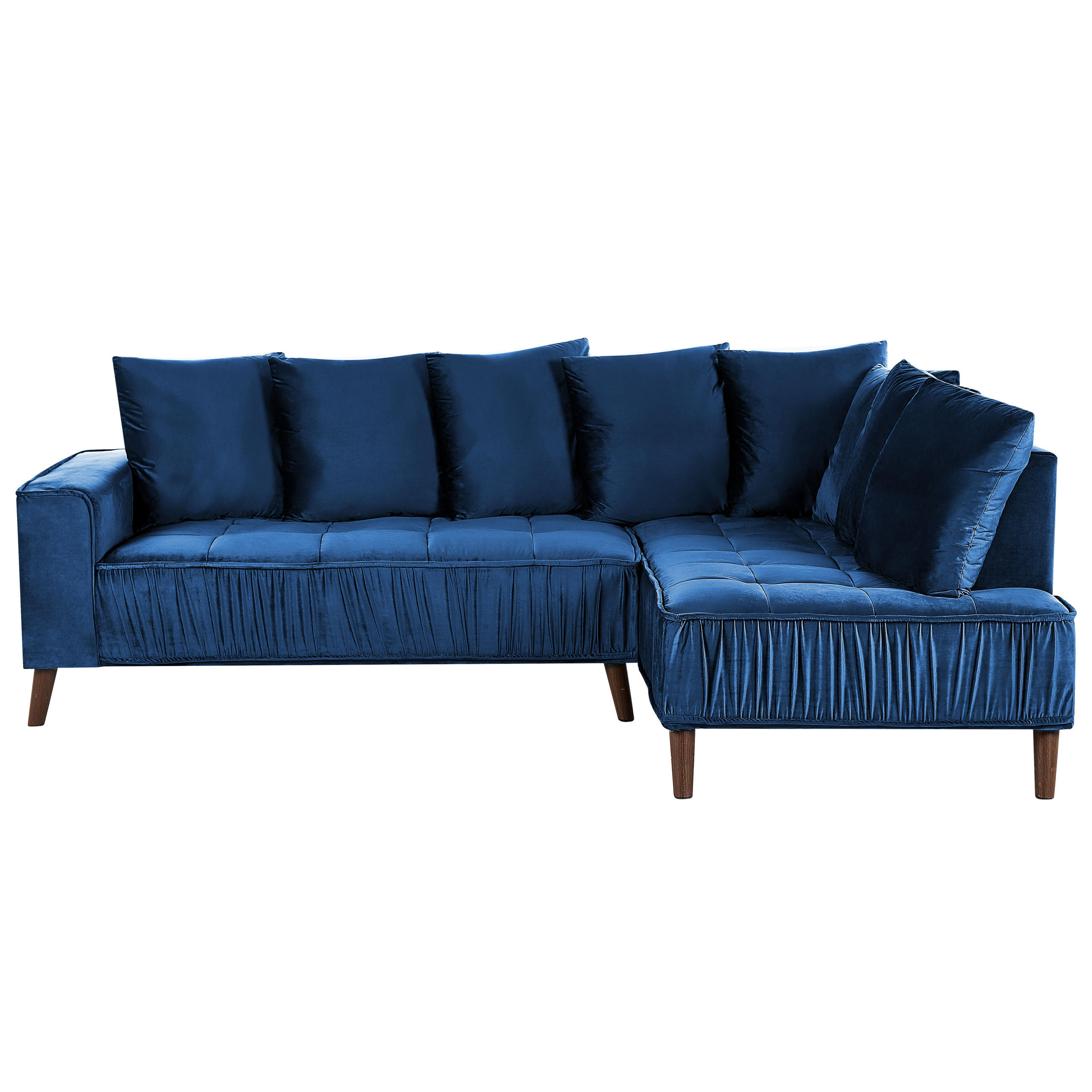 3-SITZER-ECKSOFA Samtstoff Marineblau rechtsseitig Grena - Hellblau, Textil (231/152cm) - Beliani