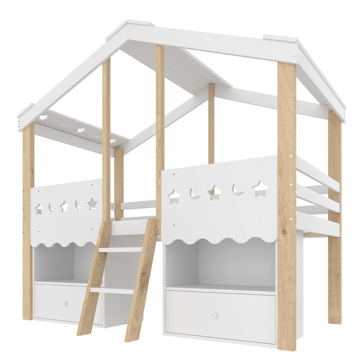 HOCHBETT 90/200 cm in Hausform mit LED-Beleuchtung und 2 Schubladen - Weiß, Holz (90/200cm) - Flora Grace