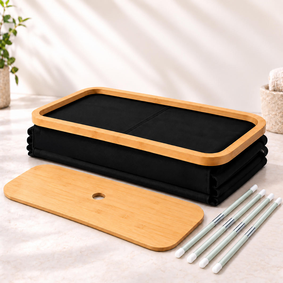 TOILETTENPAPIERBOX Schwarz Bambus 24 Rollen - Schwarz, Holz/Kunststoff (45/72/30cm) - Relaxdays