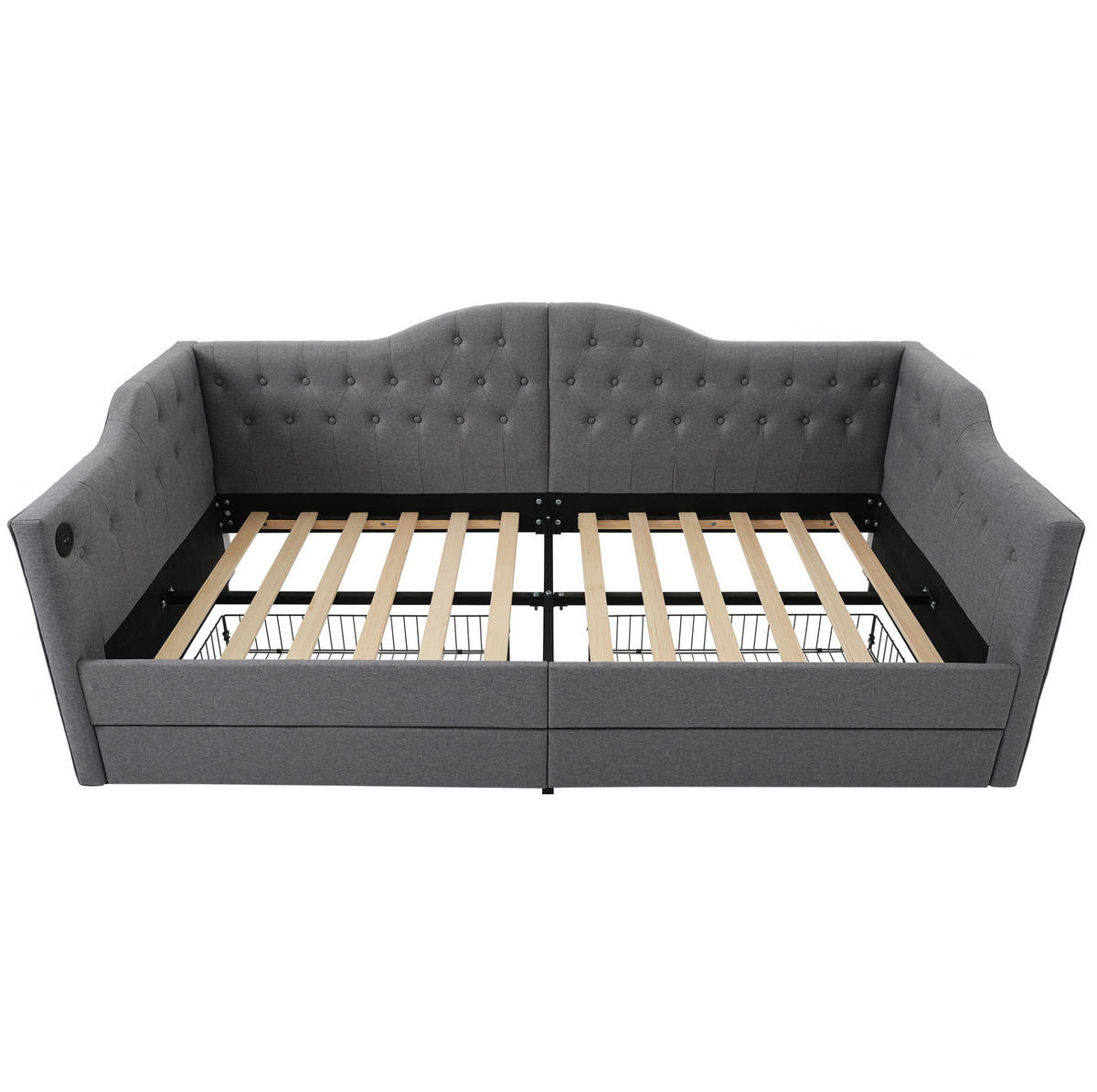 POLSTERBETT 90/190 cm Grau mit USB- und Type-C-Anschlüssen und 2 Schubladen - Grau, Textil (90/190cm) - OKWISH