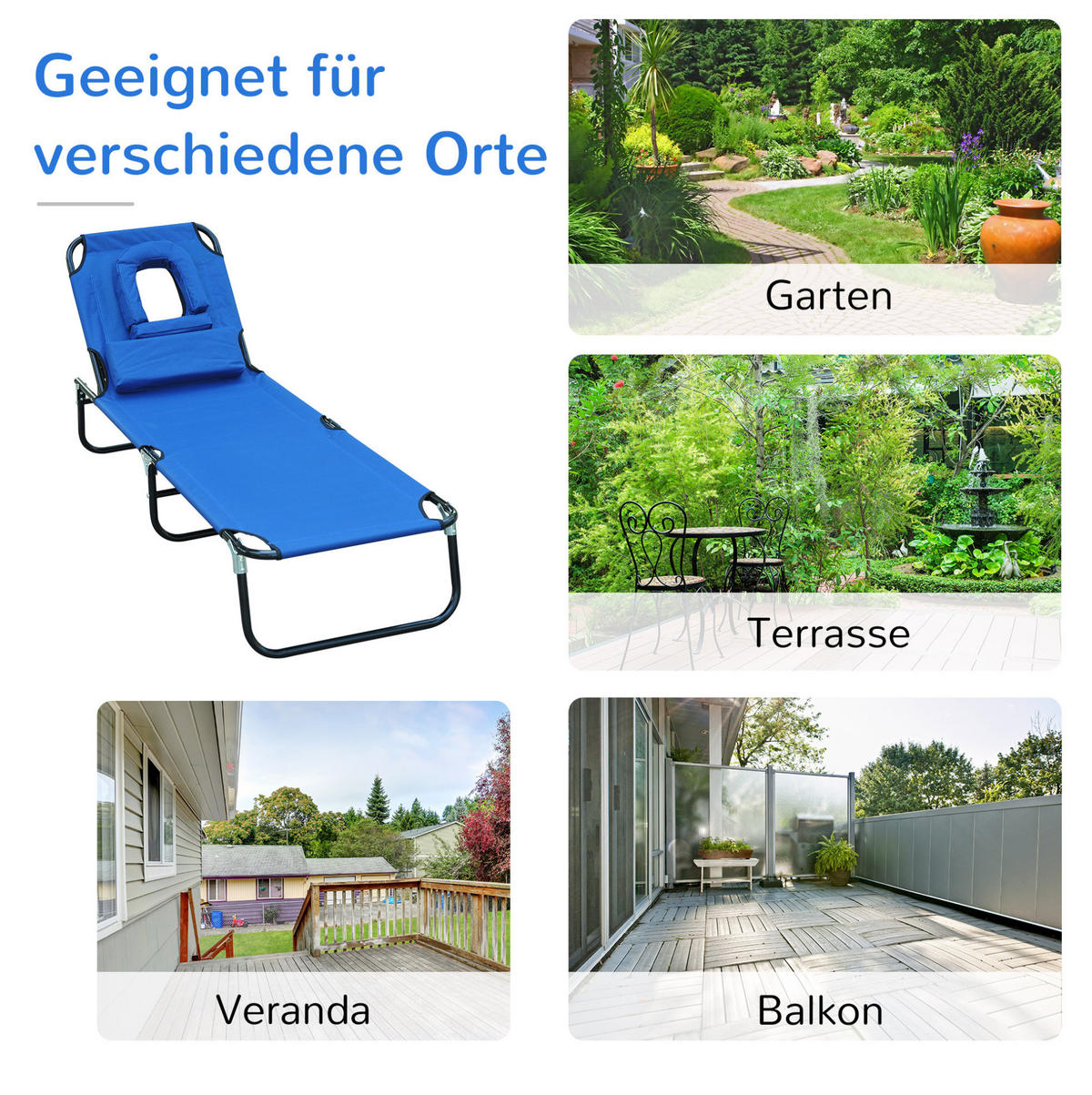 SONNENLIEGE aus Oxford-Gewebe 190x56x28 cm in Blau mit Lesefenster - Blau, Textil (56/28/190cm) - Modfu