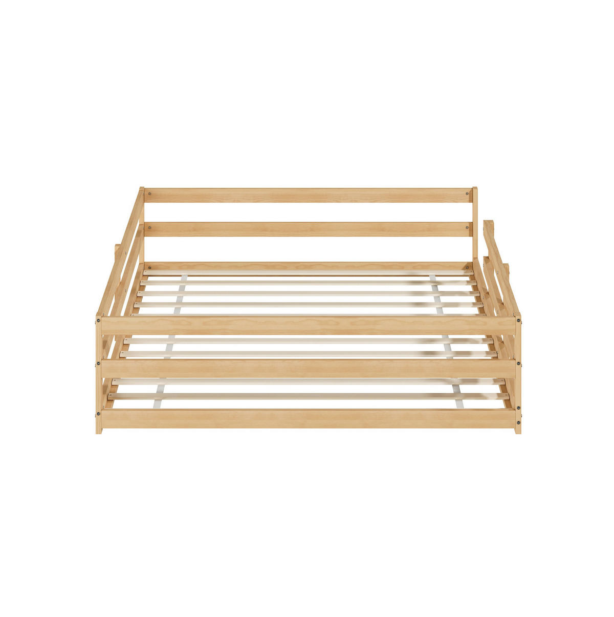 KINDERBETT 140/200 cm mit 4-Seiten-Umrandung und Lattenrost, niedriger Einstieg ohne Matratze - Naturfarben, Holz (140/200cm) - MIVRAY