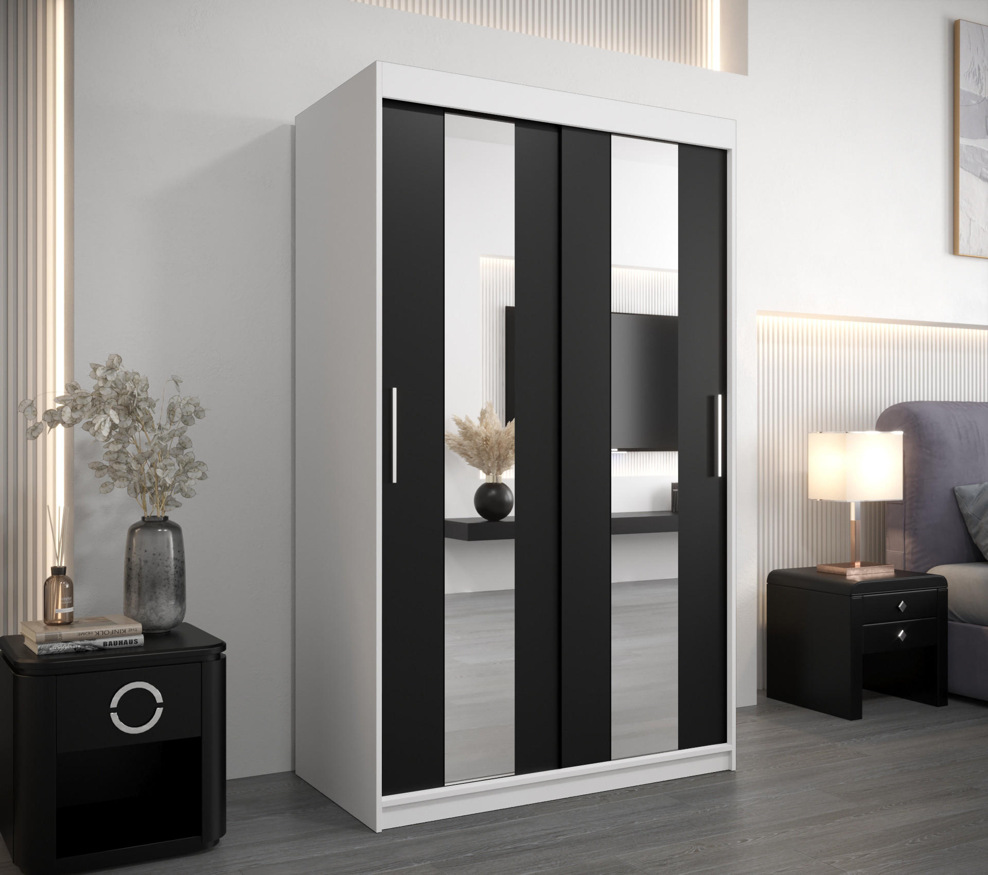 SCHWEBETÜRENSCHRANK 200/120/62 2-türig - Silberfarben/Schwarz, Holz/Kunststoff (120/200/62cm) - Abiks Möbel