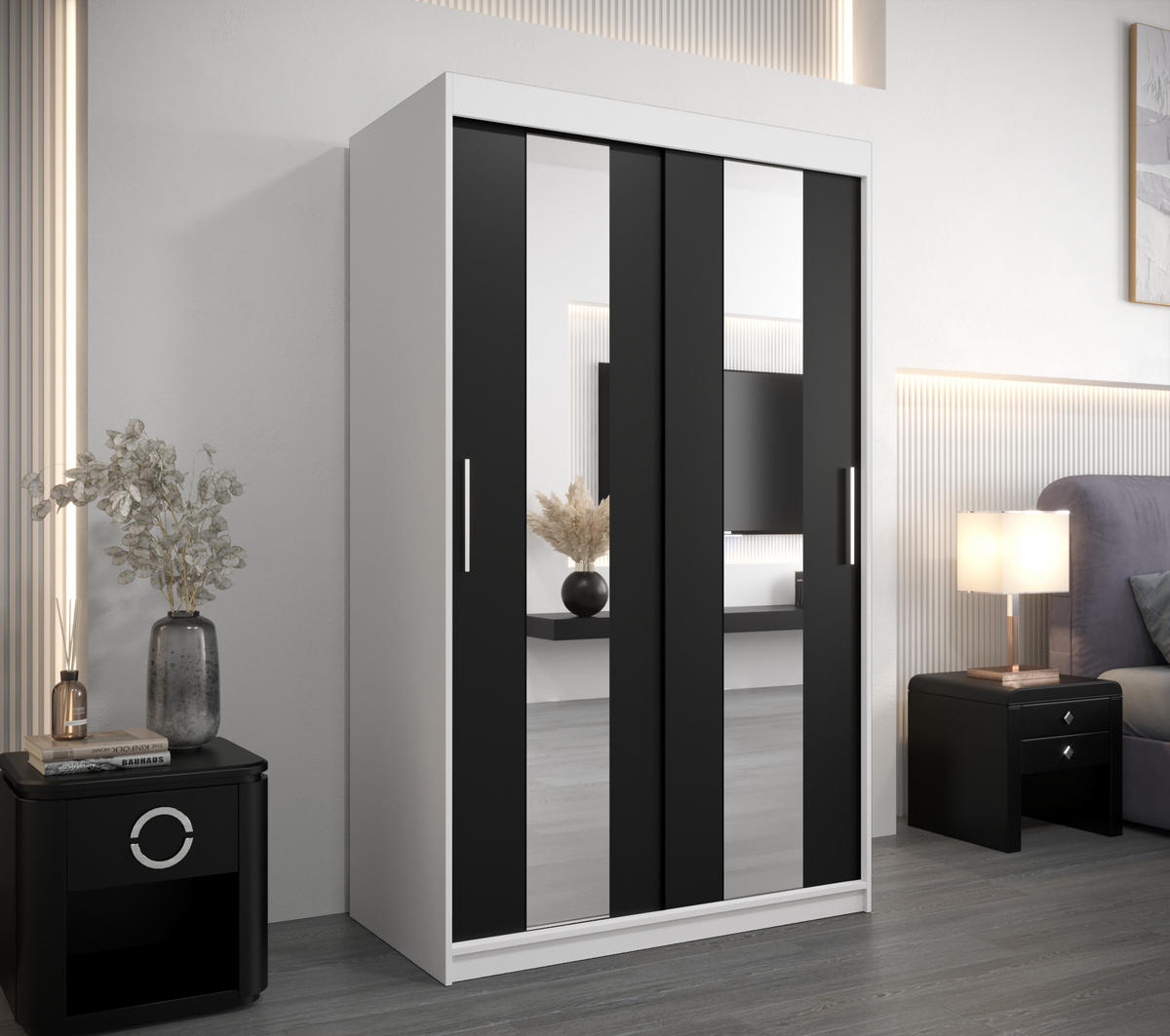 SCHWEBETÜRENSCHRANK 200/120/62 2-türig - Silberfarben/Schwarz, Holz/Kunststoff (120/200/62cm) - Abiks Möbel