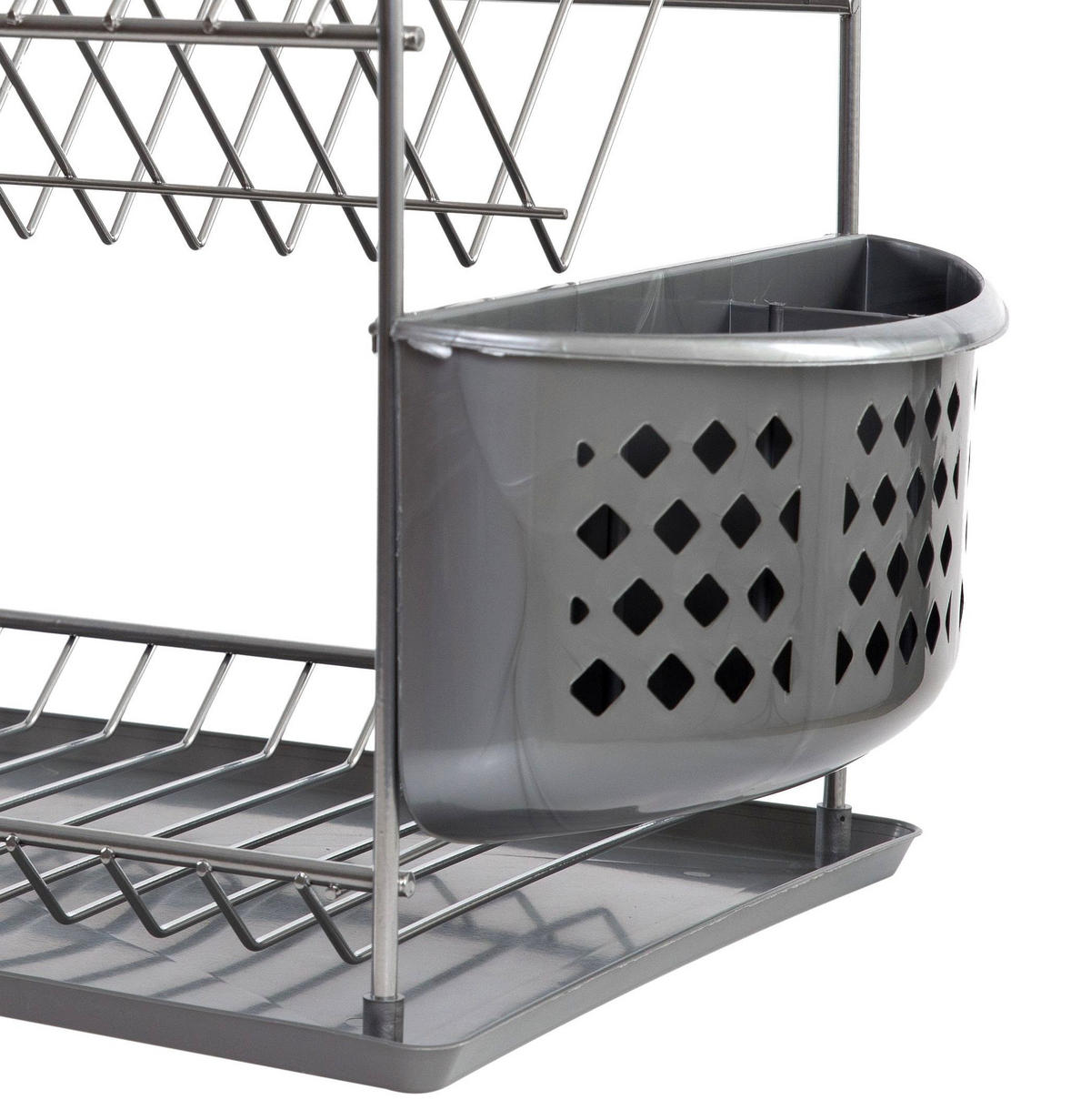 ABTROPFGESTELL 2 Etagen Untersetzer und Besteckkorb - Grau, Metall (38/23/23cm) - DanDiBo