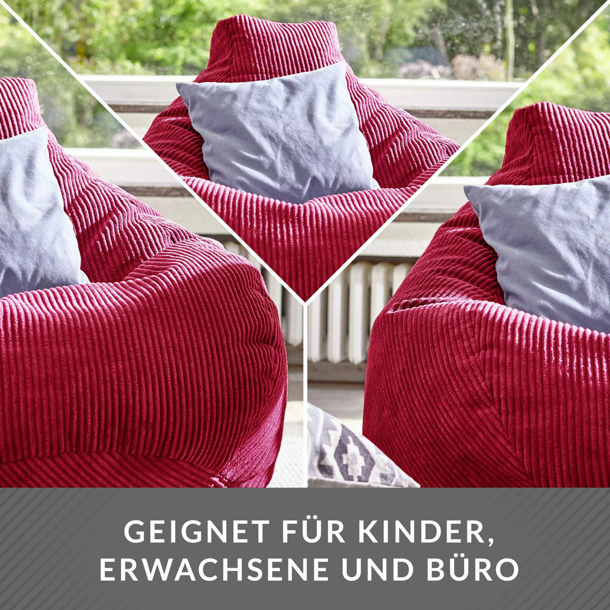 SITZSACK MIT RÜCKENLEHNE Cozy Cord - Rot, Textil (80/90/90cm) - Green Bean