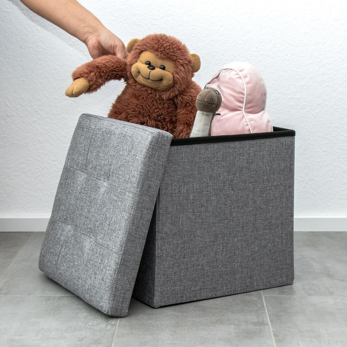 SITZHOCKER Faltbar mit Stauraum 38/38/38 cm (Grau) - Grau, Textil (38/38/38cm) - Intirilife
