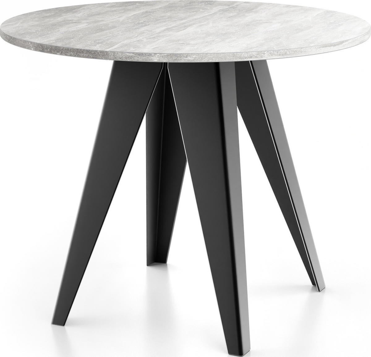 ESSTISCH Glory runder ausziehbarer, Grauer Beton 100-140/100/76 cm - Hellgrau/Schwarz, Holzwerkstoff/Metall (100/100/76cm) - WFL GROUP