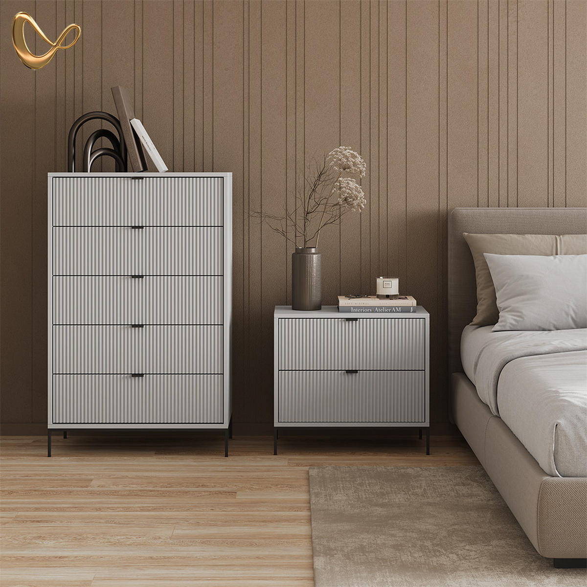 NACHTTISCHE Aterno Grau 2er Set - Grau, Holzwerkstoff (66/60/36cm) - Livinity®