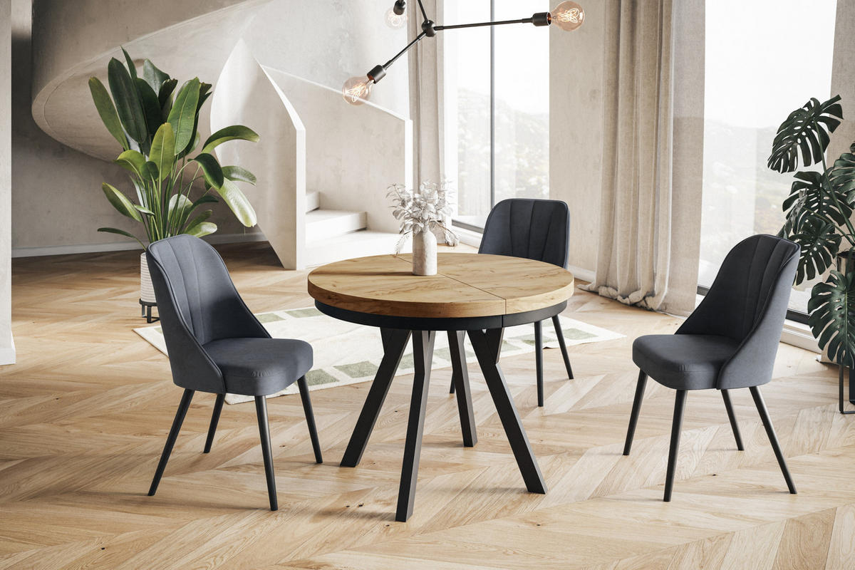 ESSZIMMERTISCH EVO, ausziehbarer Tisch 110 cm bis 210 cm, Farbe: CRAFT, mit Holzbeinen in Farbe Schwarz - Schwarz/Braun, Holzwerkstoff (110/110/77cm) - Alpi-Möbel