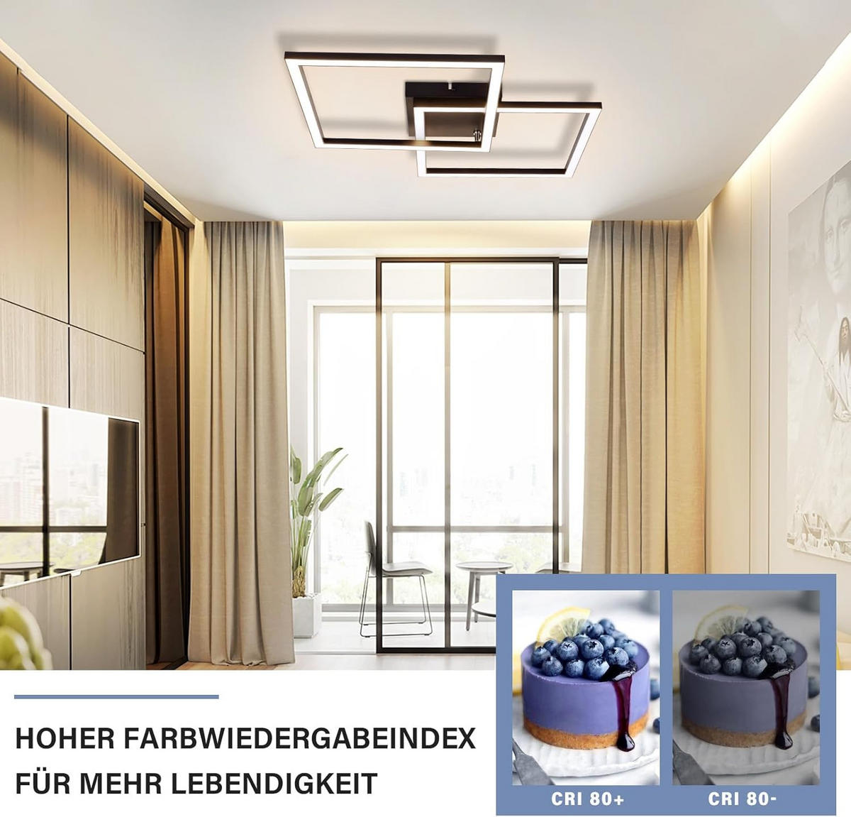 LED-DECKENLEUCHTE Korngast 46.1/5.8/46.1 cm - Schwarz, Metall (46.1/46.1/5.8cm) - ZMH