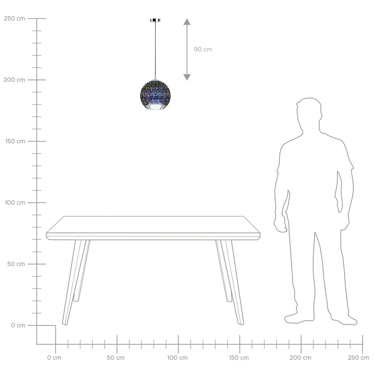 HÄNGELEUCHTE Sessera 25/25/118 cm - Silberfarben, Glas (25/25/118cm) - Beliani