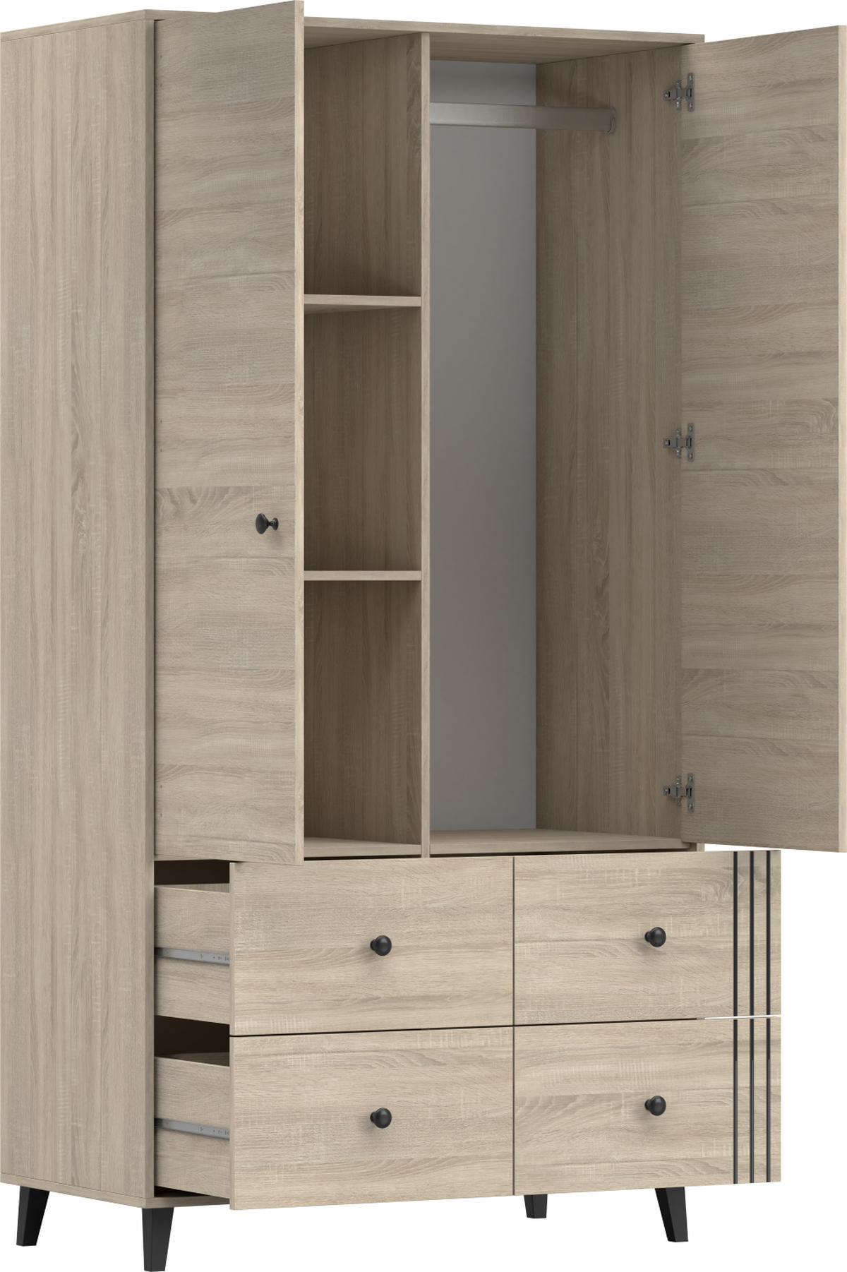 DREHTÜRENSCHRANK 104/202/55 cm 2-türig Fox 06 Sonoma Eiche/Sonoma Eiche - Schwarz/Sonoma Eiche, Holzwerkstoff/Metall (104/201/55cm) - imoebel24