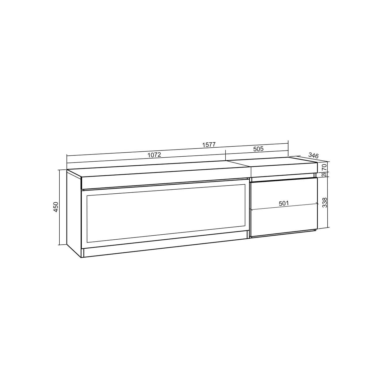 LOWBOARD, Tv-Schrank Elektrokamin XXL, Hängend, schwarz, 158/35/45cm - Schwarz, Holzwerkstoff (158/45/35cm) - Skraut Home