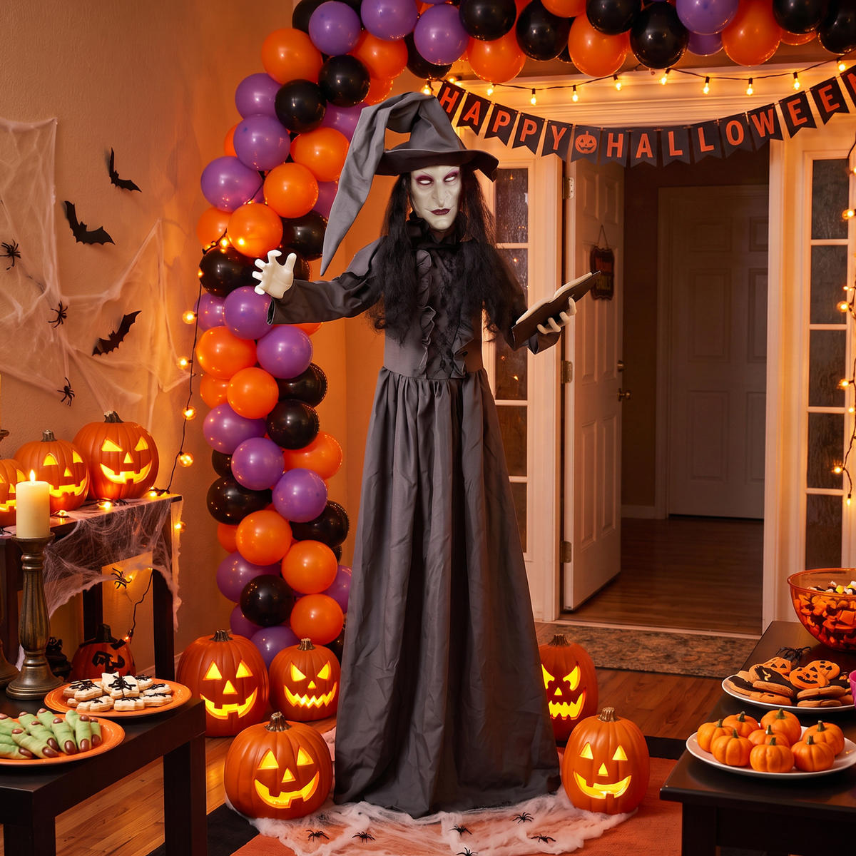 HALLOWEEN-HEXE Metall Polyesterfaser Dunkelgrau - Dunkelgrau, Metall (18/180/70cm) - HOMCOM