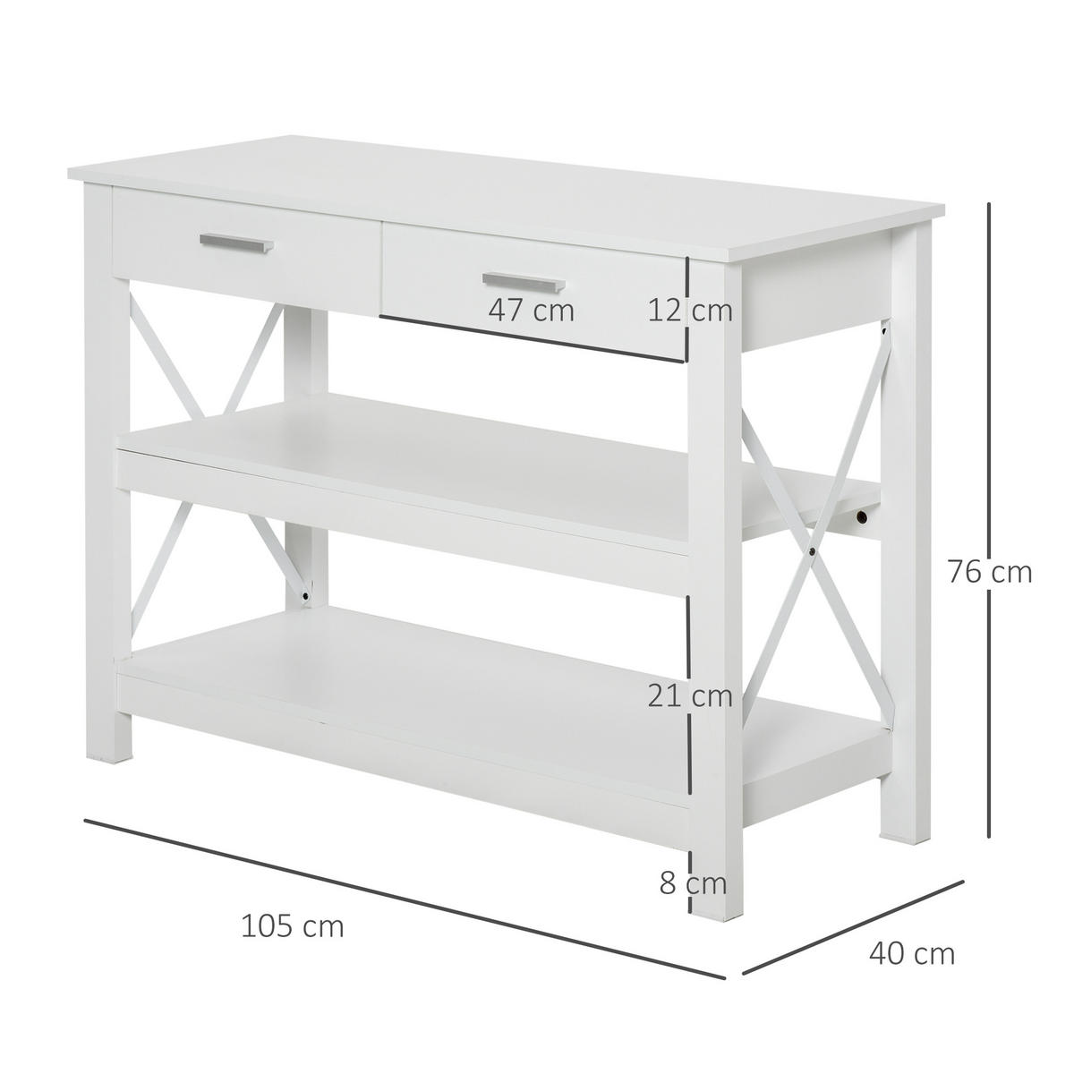 KONSOLENTISCH Weiß MDF Metall 1 Stück - Weiß, Metall (105/40/76cm) - GiPP