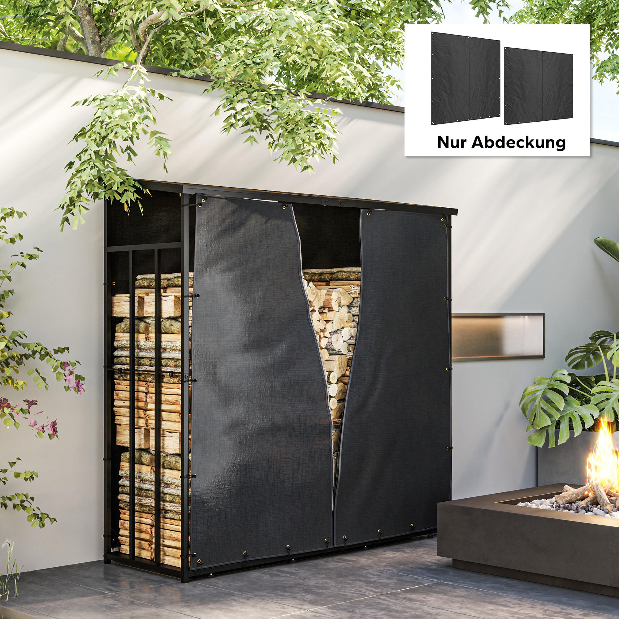 KAMINHOLZREGAL 174 cm - Schwarz, Kunststoff (1/173/174cm) - Outsunny