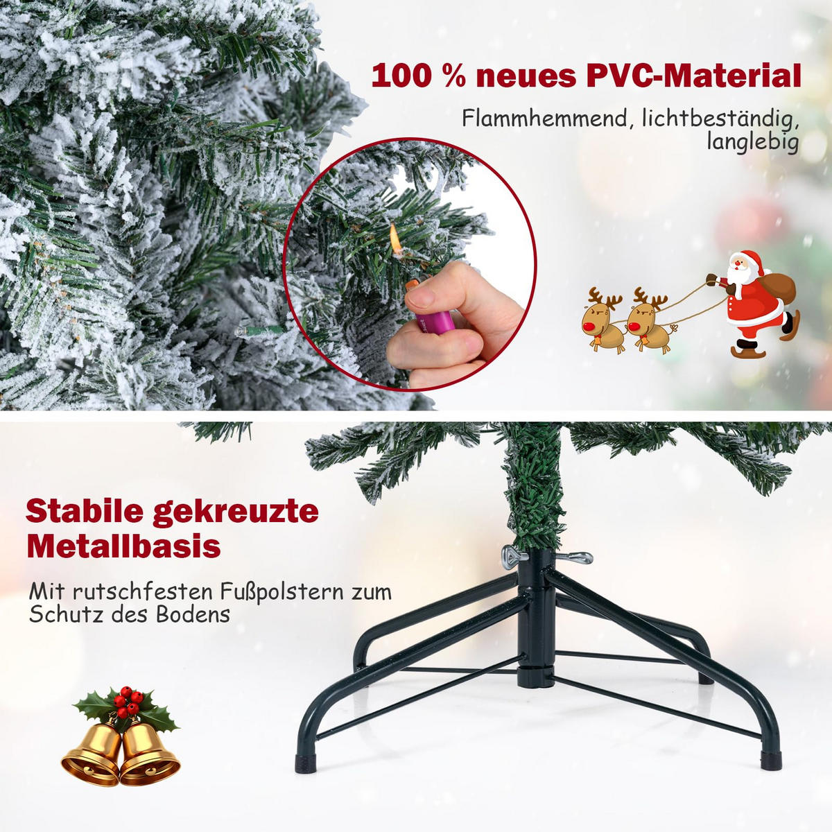 WEIHNACHTSBAUM mit Beleuchtung und Schnee 180 cm grün - Grün, Metall (180cm) - COSTWAY