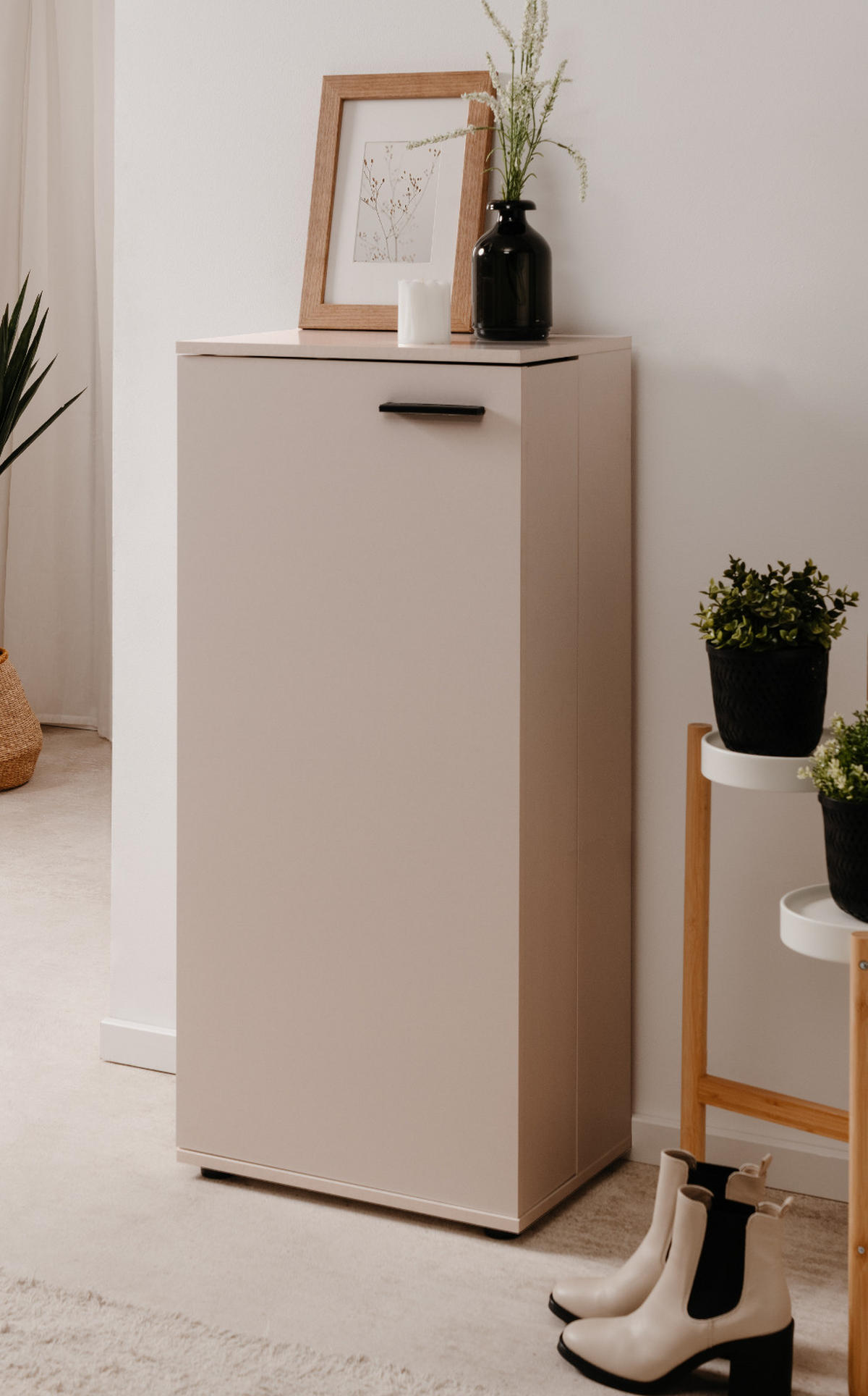 SCHUHSCHRANK samtfarben 50 cm, Schuhkommode aufklappbar mit 6 Fächern - Beige/Schwarz, Holzwerkstoff/Kunststoff (50/110/34cm) - Furn.Design