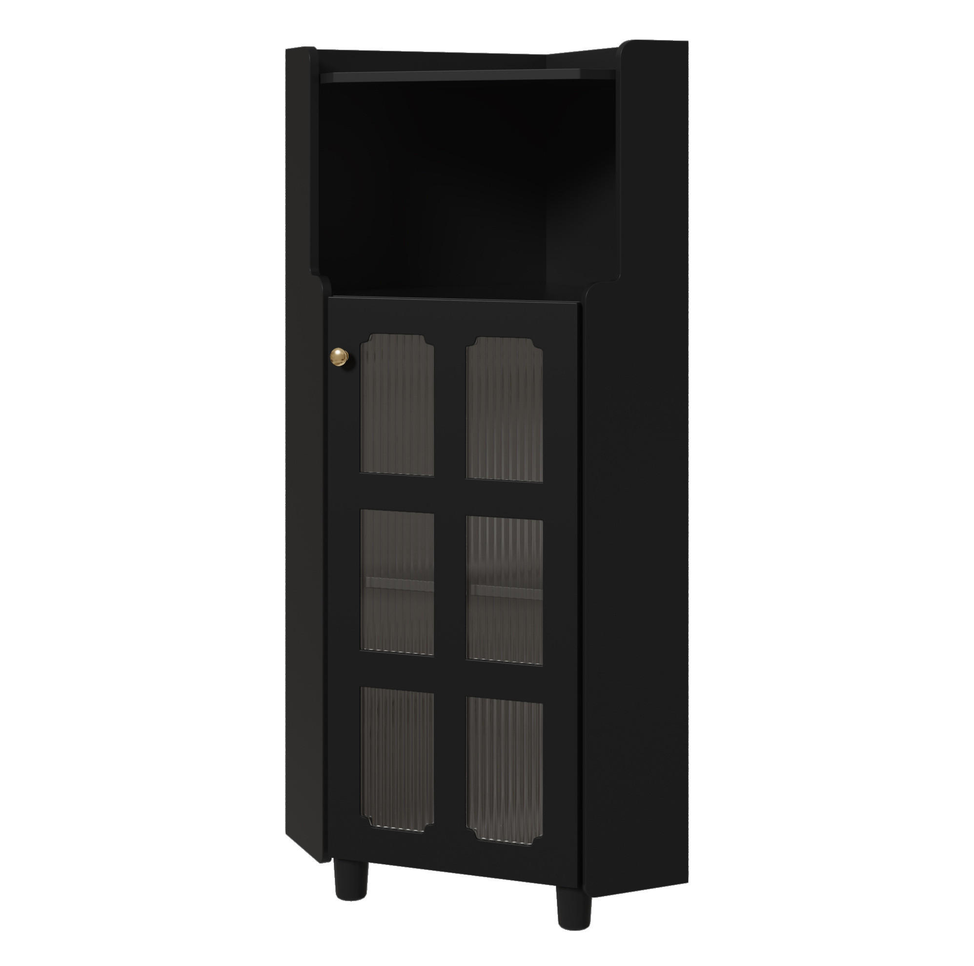 Modfu ROHOVÁ skříňka z MDF 63,5x16x124 cm černá s LED osvětlením, aplikací a 2v1 úložným prostorem