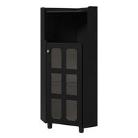 LED-ECKSCHRANK 63.5x16.5x124 cm Schwarz aus Spritzglas mit App-LED & 2-in-1 Stauraum - Schwarz, Holzwerkstoff (63.5/124/16.5cm) - Modfu