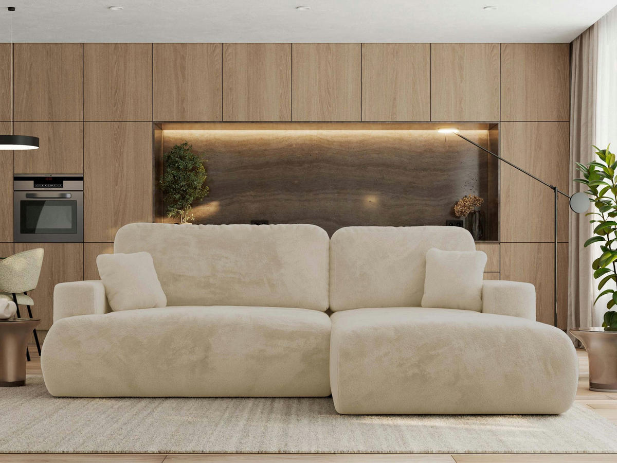 ECKSOFA OVO L Creme Plüsch - Rechts Seite - Creme/Schwarz, Kunststoff/Textil (195/271cm) - MKS