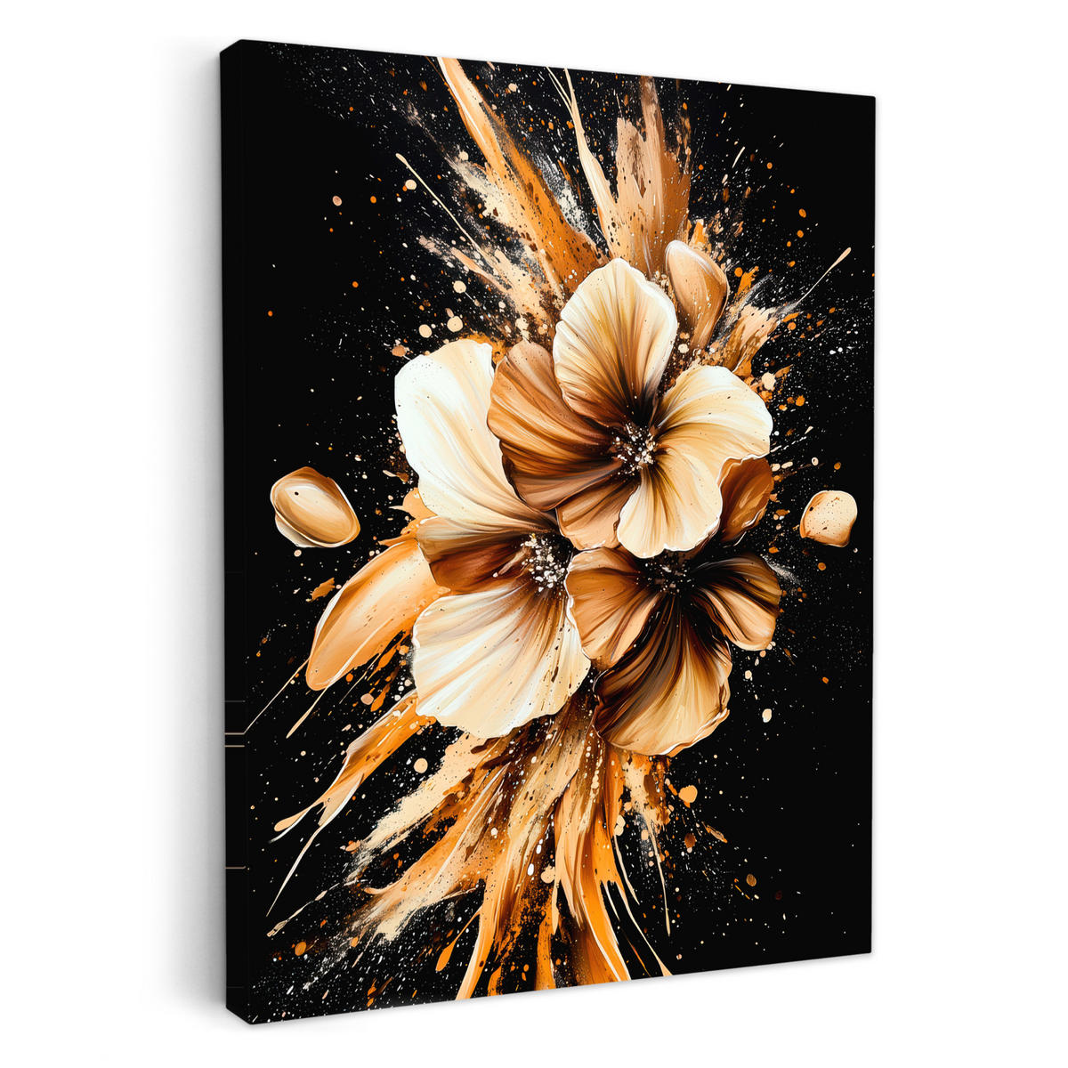 LEINWANDBILD Blumen - Gold - Graffiti - Schwarz - Abstrakt 30x40 cm - Cappuccino, Textil (30/40cm) - MuchoWow