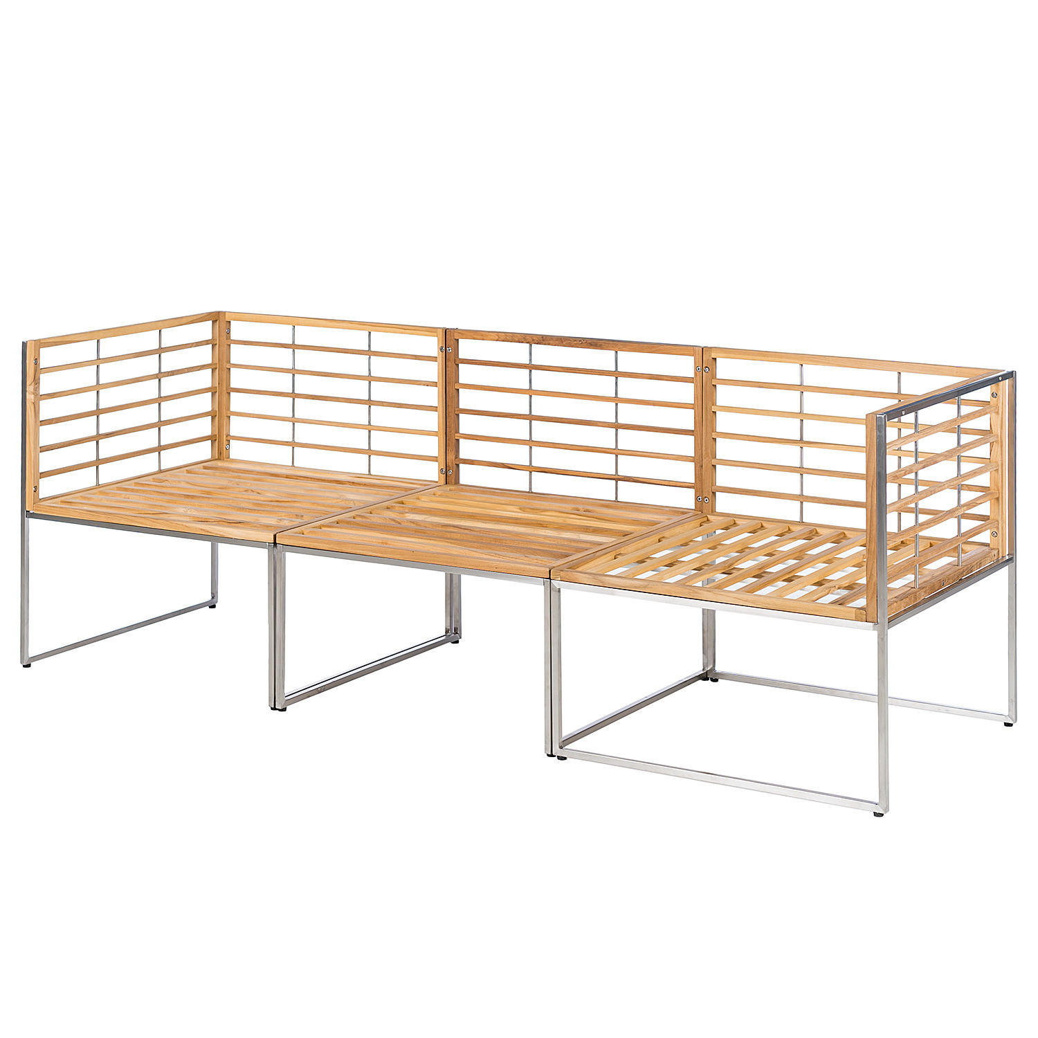 TEAKHOLZ GARTENBANK - 3-teilig - Webstoff / Teak massiv - Grau / Braun - Hellgrau, Holz/Textil (1/1/1cm) - home24