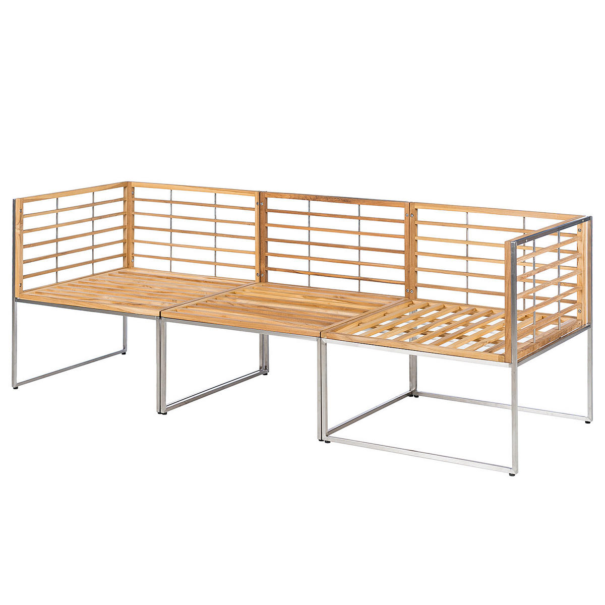 TEAKHOLZ GARTENBANK - 3-teilig - Webstoff / Teak massiv - Grau / Braun - Hellgrau, Holz/Textil (1/1/1cm) - home24