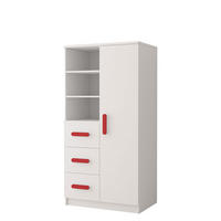 REGAL 80/159/40 cm Jonas I 3S1D 05 Weiß/Weiß + rote Griffe - Rot/Weiß, Holz/Holzwerkstoff (80/160/40cm) - imoebel24