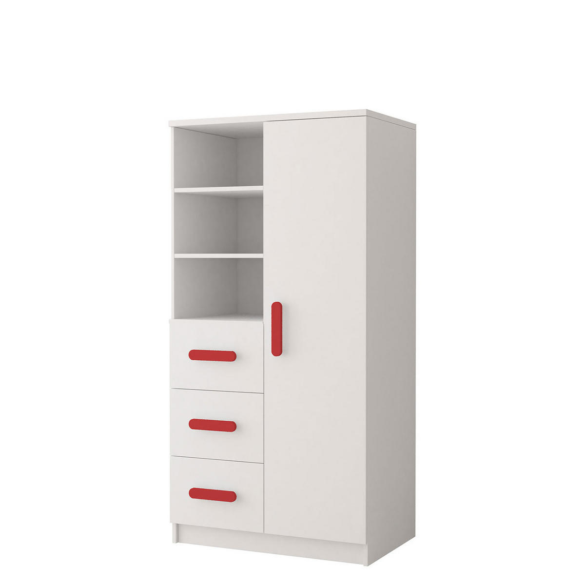 REGAL 80/159/40 cm Jonas I 3S1D 05 Weiß/Weiß + rote Griffe - Rot/Weiß, Holz/Holzwerkstoff (80/160/40cm) - imoebel24