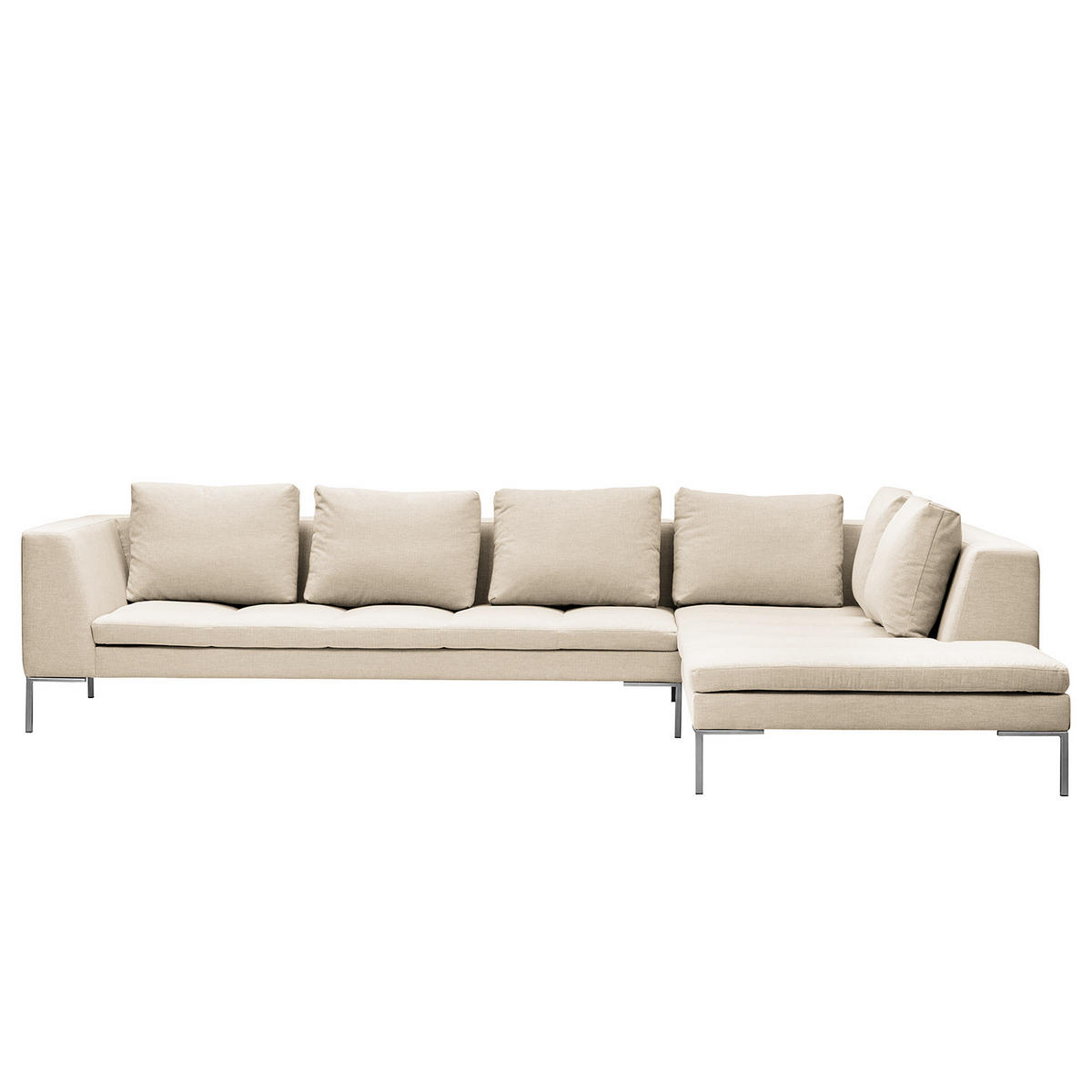 ECKSOFA mit Ottomane - Chromfarben/Beige, Textil/Metall (319/230cm) - home24