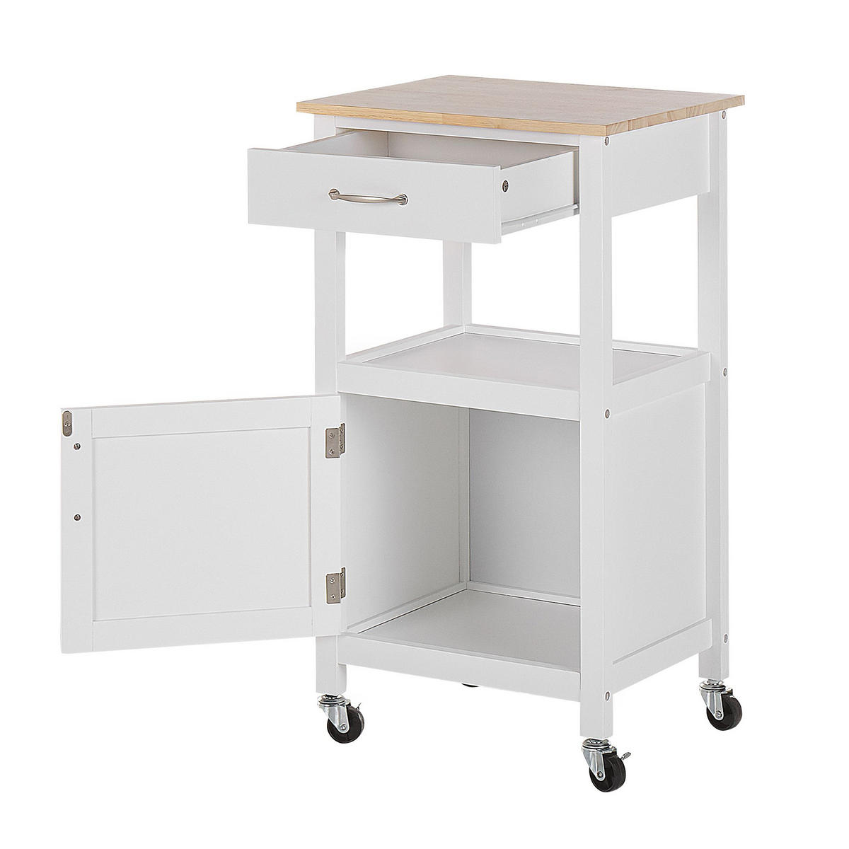 SERVIERWAGEN weiß/heller Holzfarbton mit Schublade Siena - Hellbraun/Weiß, Holzwerkstoff (48/89/39cm) - Beliani