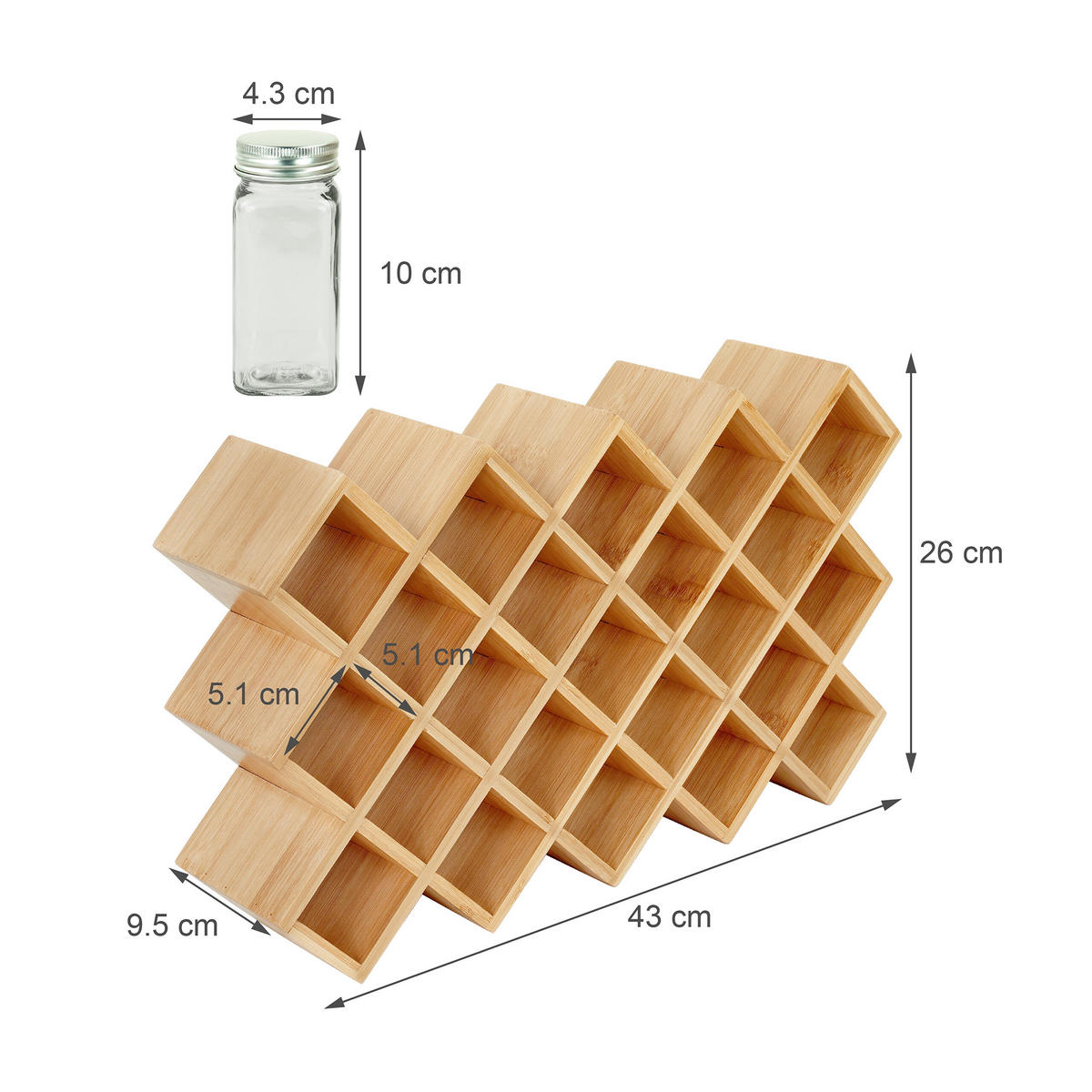 GEWÜRZREGAL - Hellbraun/Transparent, Glas/Holz (43/26/9.5cm) - Relaxdays