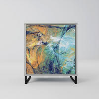 SIDEBOARD ABSTRACT THOUGHTS, Grau, 57,5x42x67,5 cm, Schwarze Metall-Rahmenfüße - Multicolor/Schwarz, Holzwerkstoff/Metall (57.5/67.5/42cm) - SpaceRebels